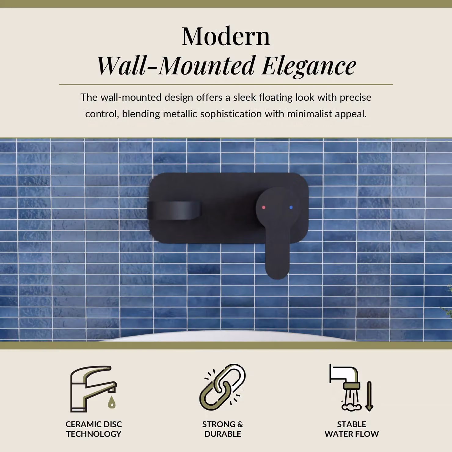 Balterley Pride Round Wall Mounted Two Handle Basin Mixer Tap with Back Plate in Matt Black – 2