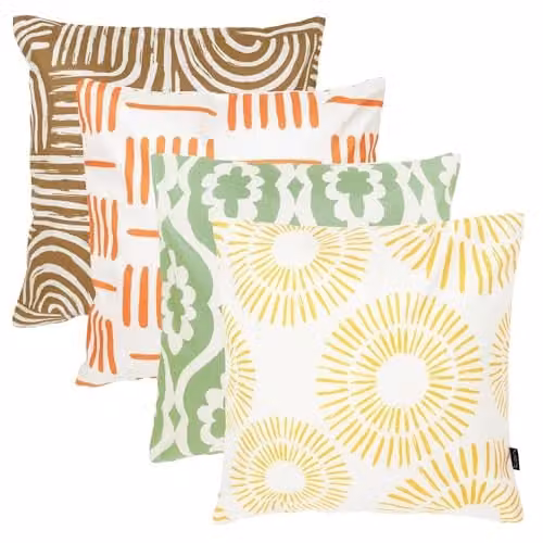 icon Set of 4 Multicolour Printed Indoor Outdoor Square Cushions with Hollow Fibre Filling