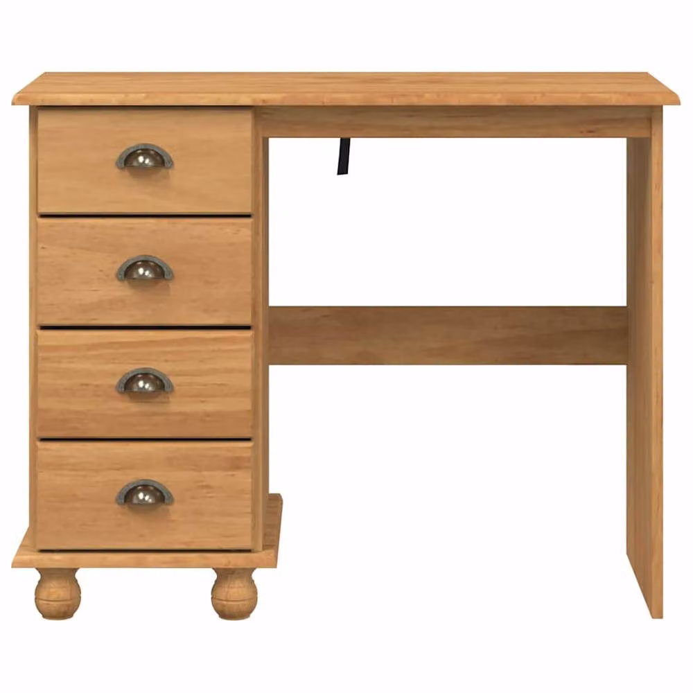 Berkfield Home ASKIM Writing Desk with Drawers, Solid Pine Wood, Brown, W/D/H: 95 x 40 x 75 cm – 3