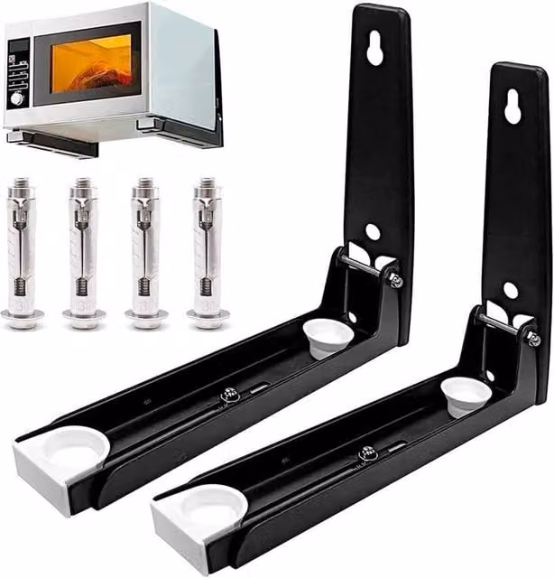 VOGREX Adjustable Wall Mounted Microwave Shelf and Oven Bracket Rack in Black Stainless Steel