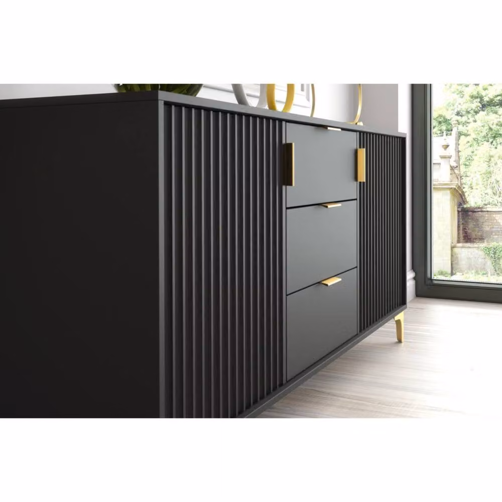 Mex Furniture LTD Tide Crest Modern Sideboard in Black and Gold, Width: 140 cm – 3