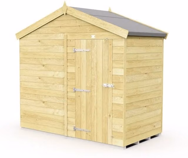 Buttercup Farm Apex Wood Garden Shed with Single Door in Brown, L231 x W127 x H217 cm – 1