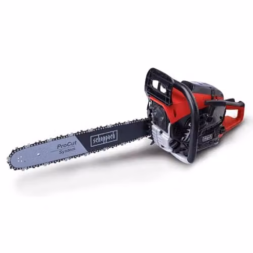 Scheppach PCS46 Petrol Chainsaw in Red with 45 cm ProCut Blade and 46cc 2-Stroke Engine – 1