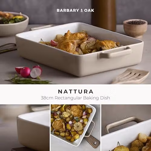 Tower Nattura Rectangular Stoneware Lasagne Dish in Beige, 38 cm – 6
