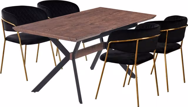 Life Interiors Atarah Blaze LUX Extendable Rectangular Dining Set with Table and 4 Chairs in Black and Gold