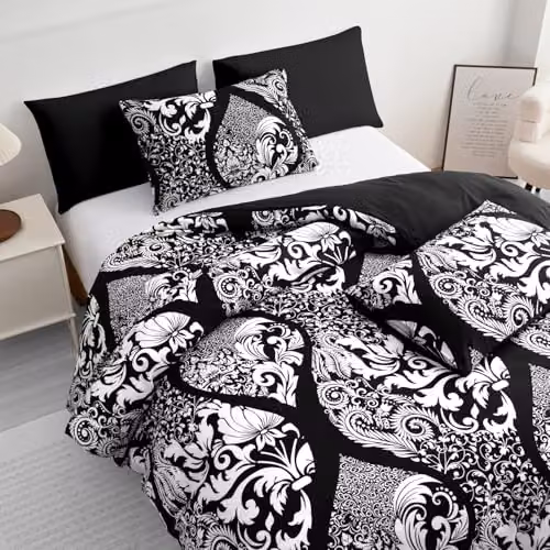 Pamposh Grace Luxury King Size Reversible Microfibre Duvet Cover Set with Pillowcases in Black – 1