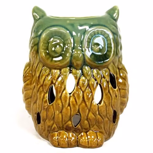 Ancient Wisdom KDMD Classic Rustic Ceramic Owl Oil Burner for Tealights in Brown and Multicolour – 2
