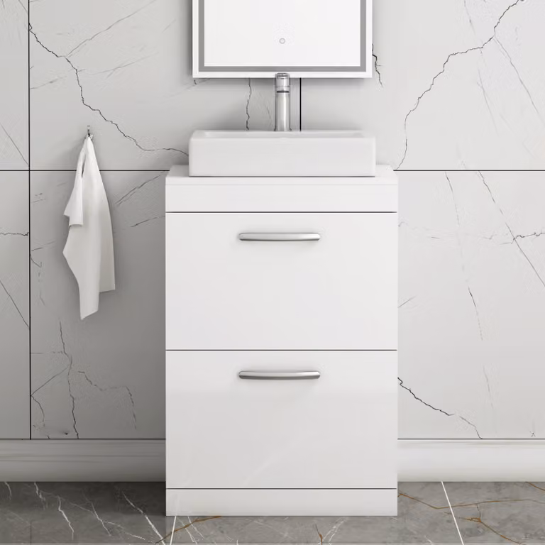 Royal Bathrooms Turin 500mm Floor Standing 2 Drawer Gloss White Vanity Unit