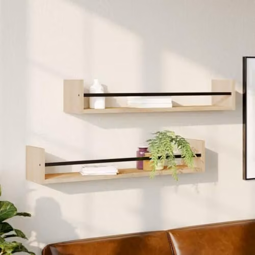 vidaXL Set of 2 Wall Shelves with Hanging Rods in Sonoma Oak, W: 80 cm, D: 16 cm, H: 14 cm – 2