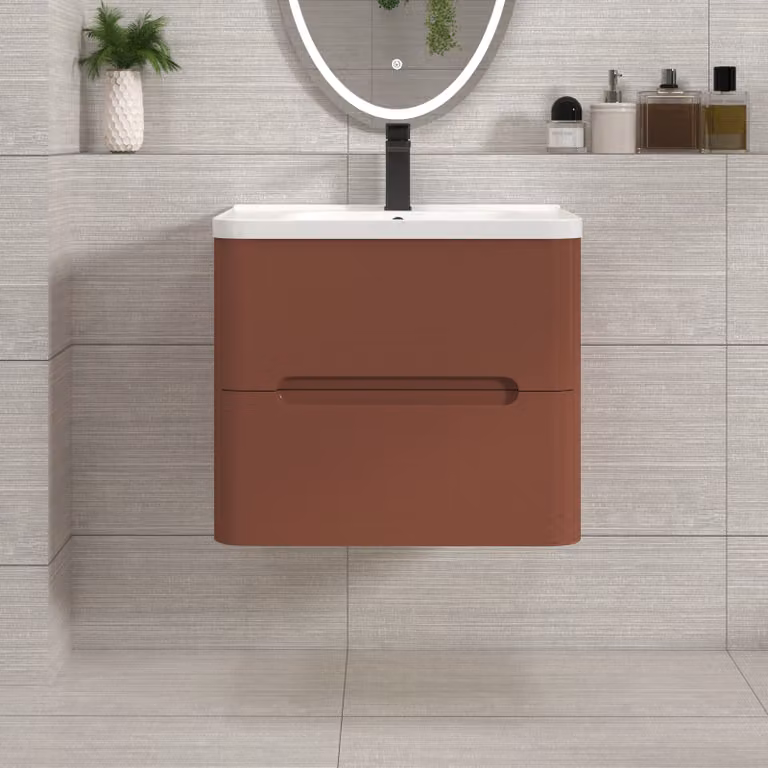 Royal Bathrooms Venice Wall Hung 2 Drawer Vanity Unit with Ceramic Basin in Terracotta and Black