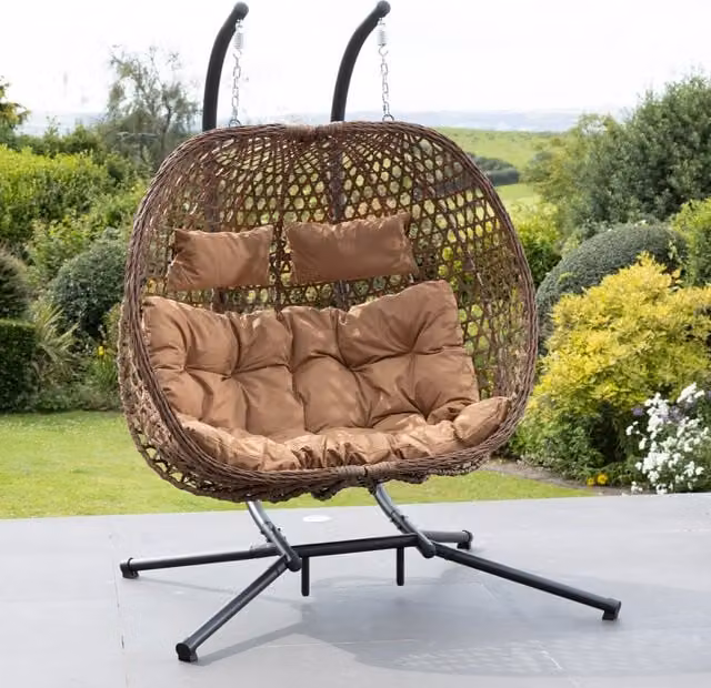 Beauchamp Artemis Home Brown Polyrattan Double Garden Swing Seat with Weatherproof Cushions