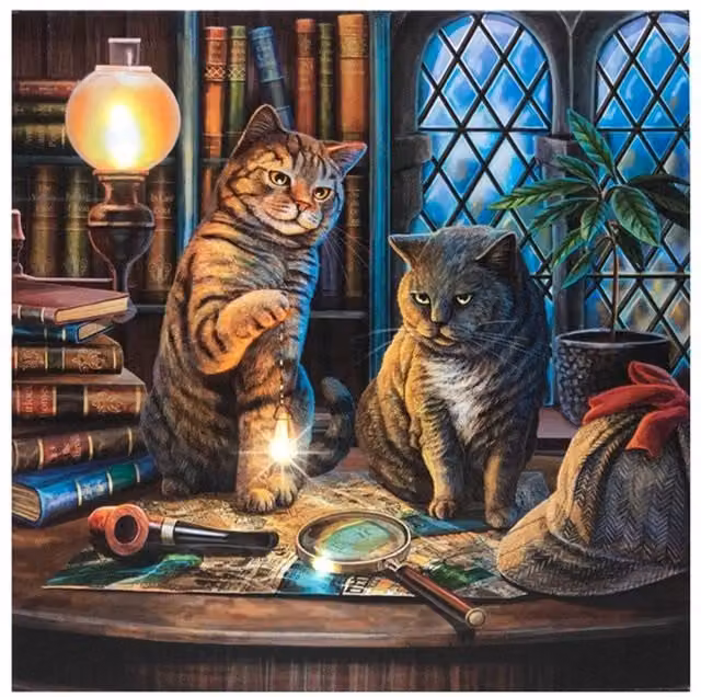 Lisa Parker Purrlock Holmes Light Up Canvas Plaque, Grey and Multicolour, W: 30.0 cm, H: 30.0 cm