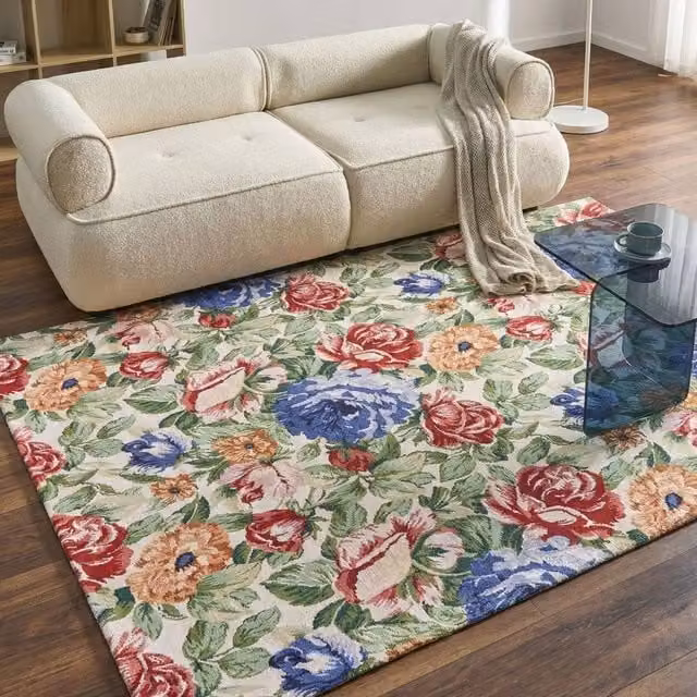 Wyld and Coco Multicolour Floral Cotton Jacquard Flat-Weave Rectangular Rug W: 200 cm, D: 300 cm – 1