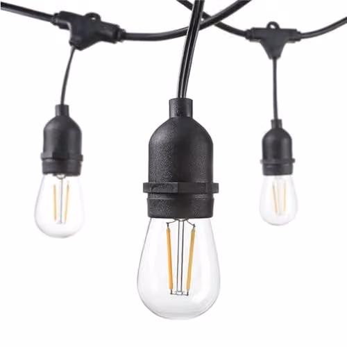ENERJ 10.2m Outdoor LED Festoon String Lights with 10 x 2W E27 Vintage Filament Bulbs, IP65 Waterproof, Warm White, Black – 1
