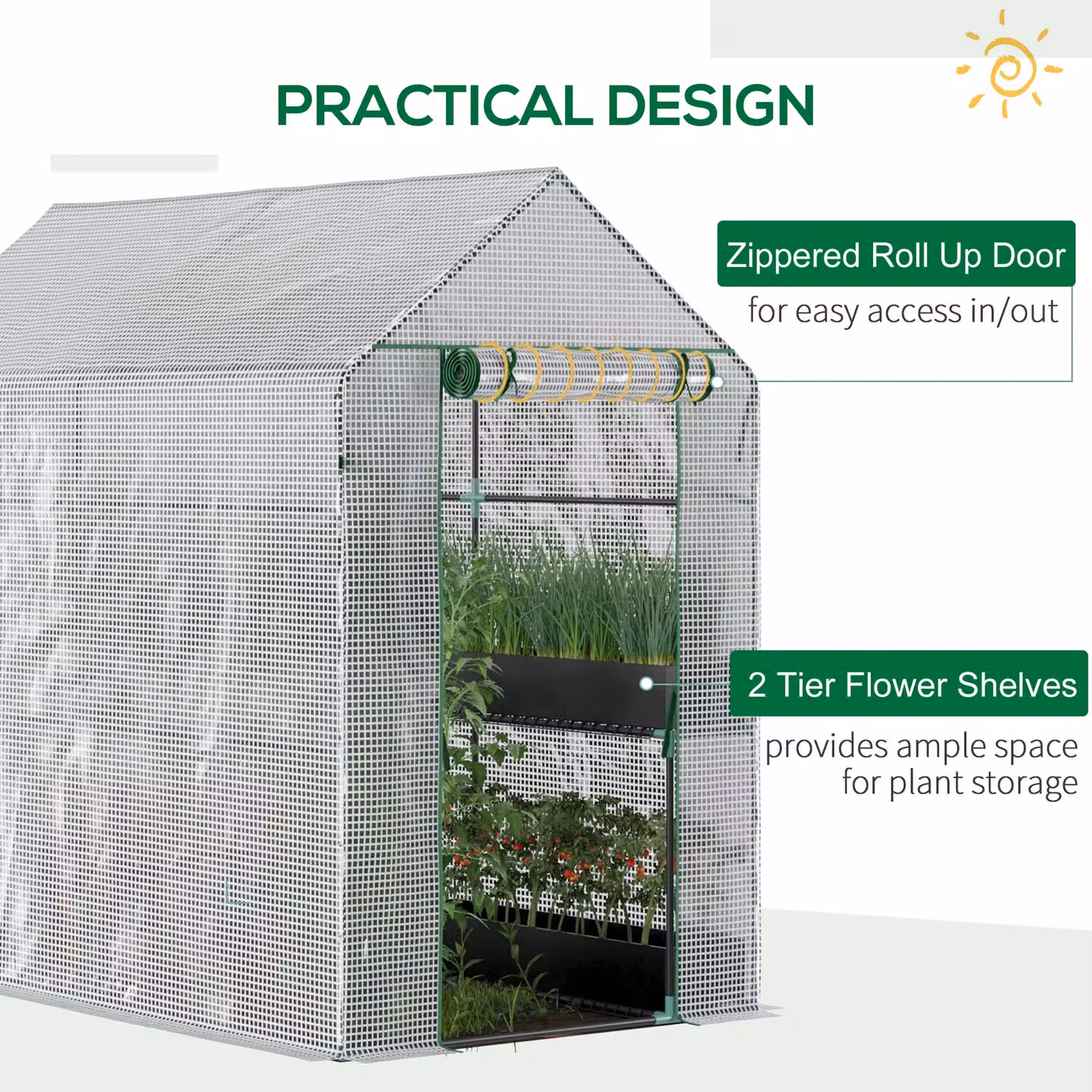 OUTSUNNY Walk In Greenhouse with Shelves, White, W/D/H: 186 x 120 x 190 cm – 3