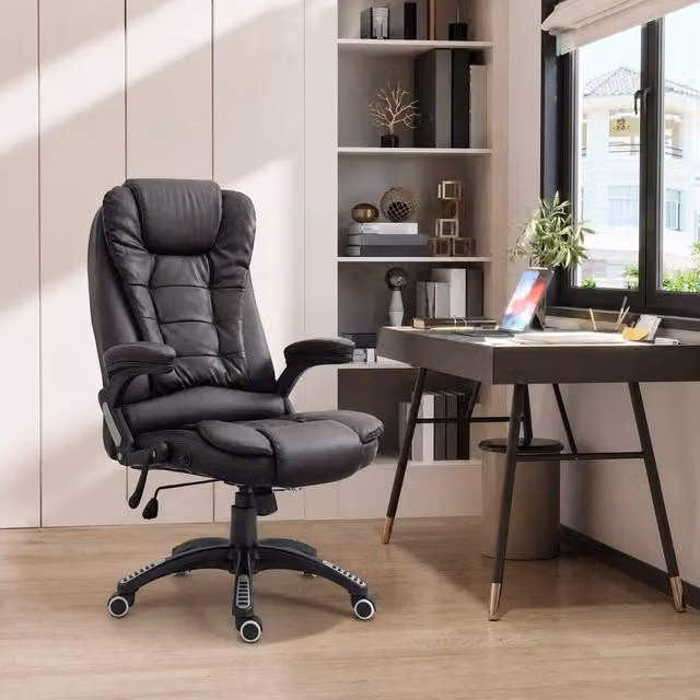 STILVORA Black Synthetic Leather Executive Massage Office Chair with Heated Seat and Headrest