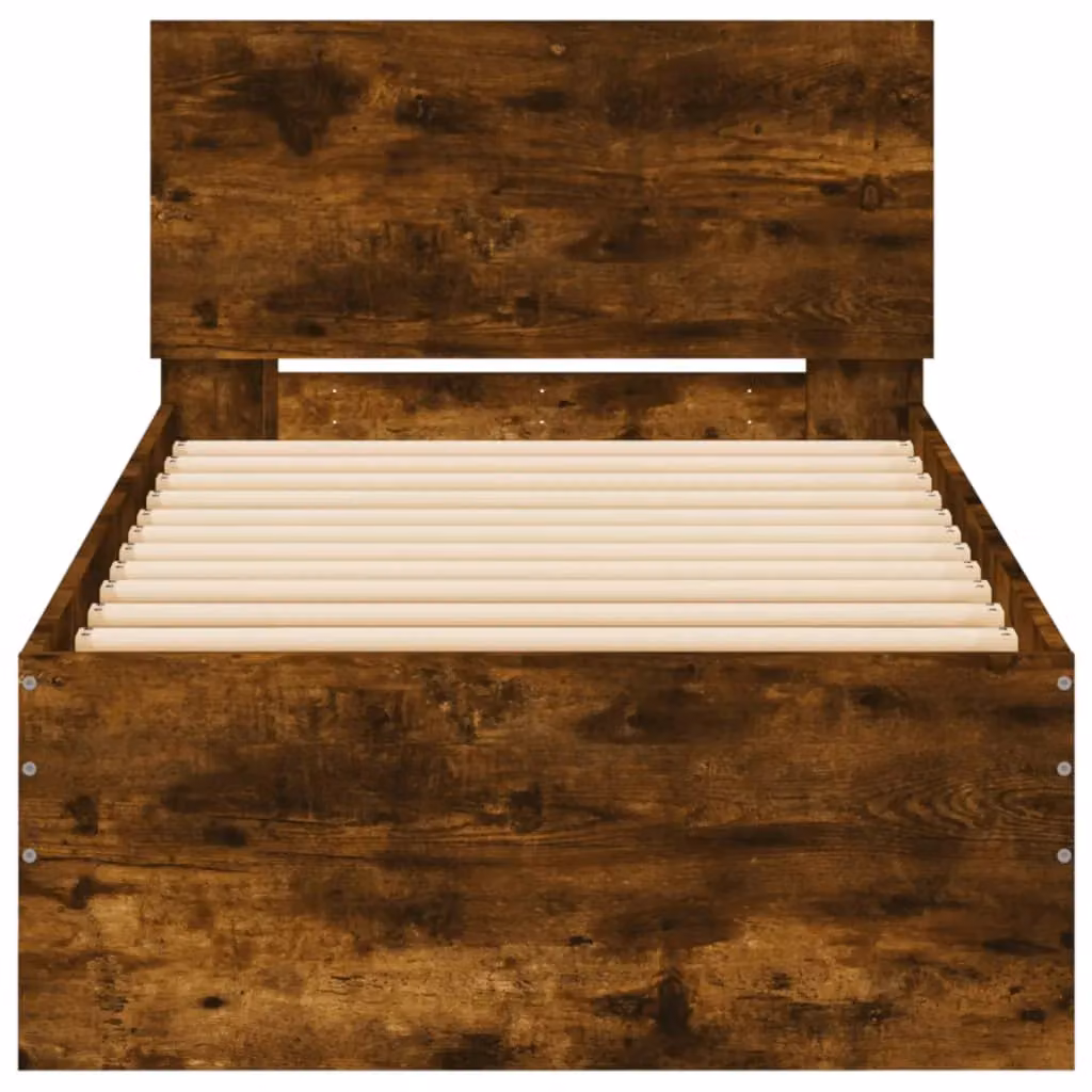 Berkfield Home Single Bed Frame with Headboard in Smoked Oak Brown, W/D/H: 90 x 190 cm – 3