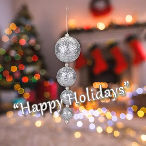 VFM e-Store Silver Christmas Bauble Hanging Tree Ornaments, Pack of 4, W/D/H: 31 x 9.2 x 9.2 cm – 4