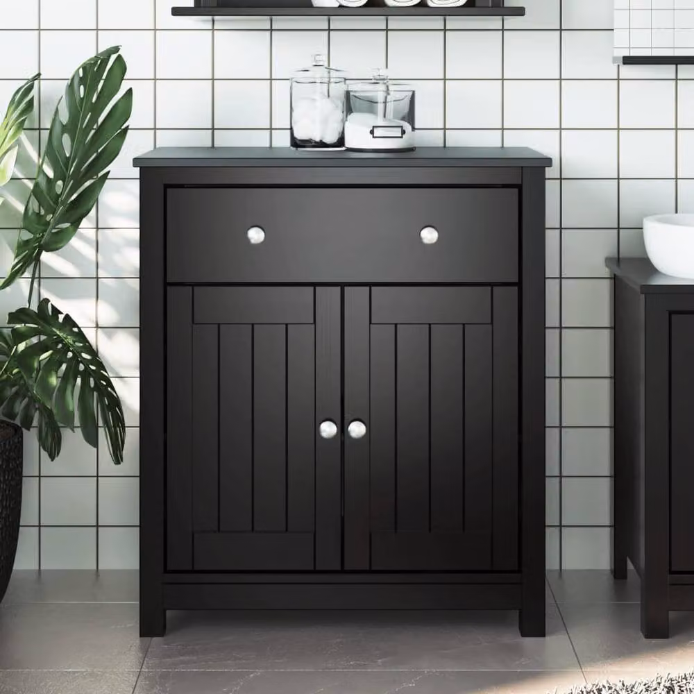 Berkfield Home BERG Black Rustic Solid Wood Pine Bathroom Cabinet W/D/H: 69.5 x 34 x 80 cm – 2