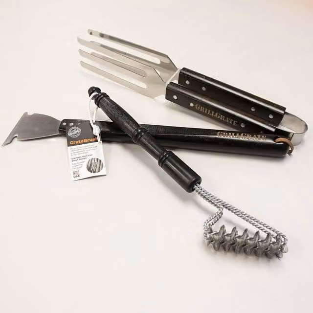GrillGrate Tool Combo Kit in Black Stainless Steel and Wood