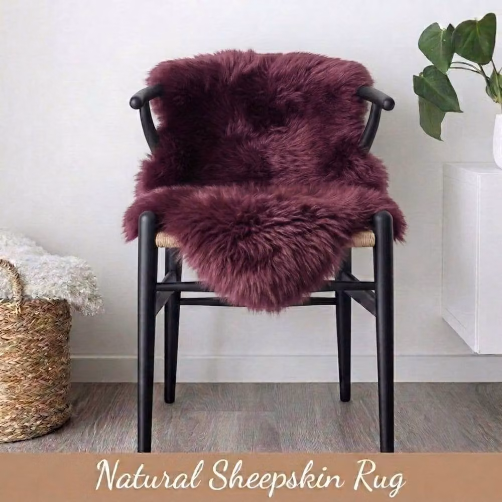 Infinity Leather Natural Wool Single Sheepskin Rug in Burgundy, W: 90 cm x D: 60 cm – 4