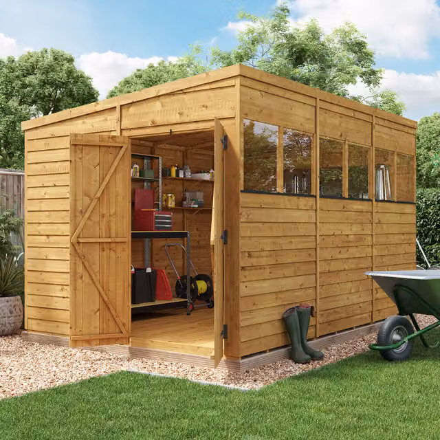 BillyOh Switch Overlap Pent Wooden Garden Shed with Window in Brown