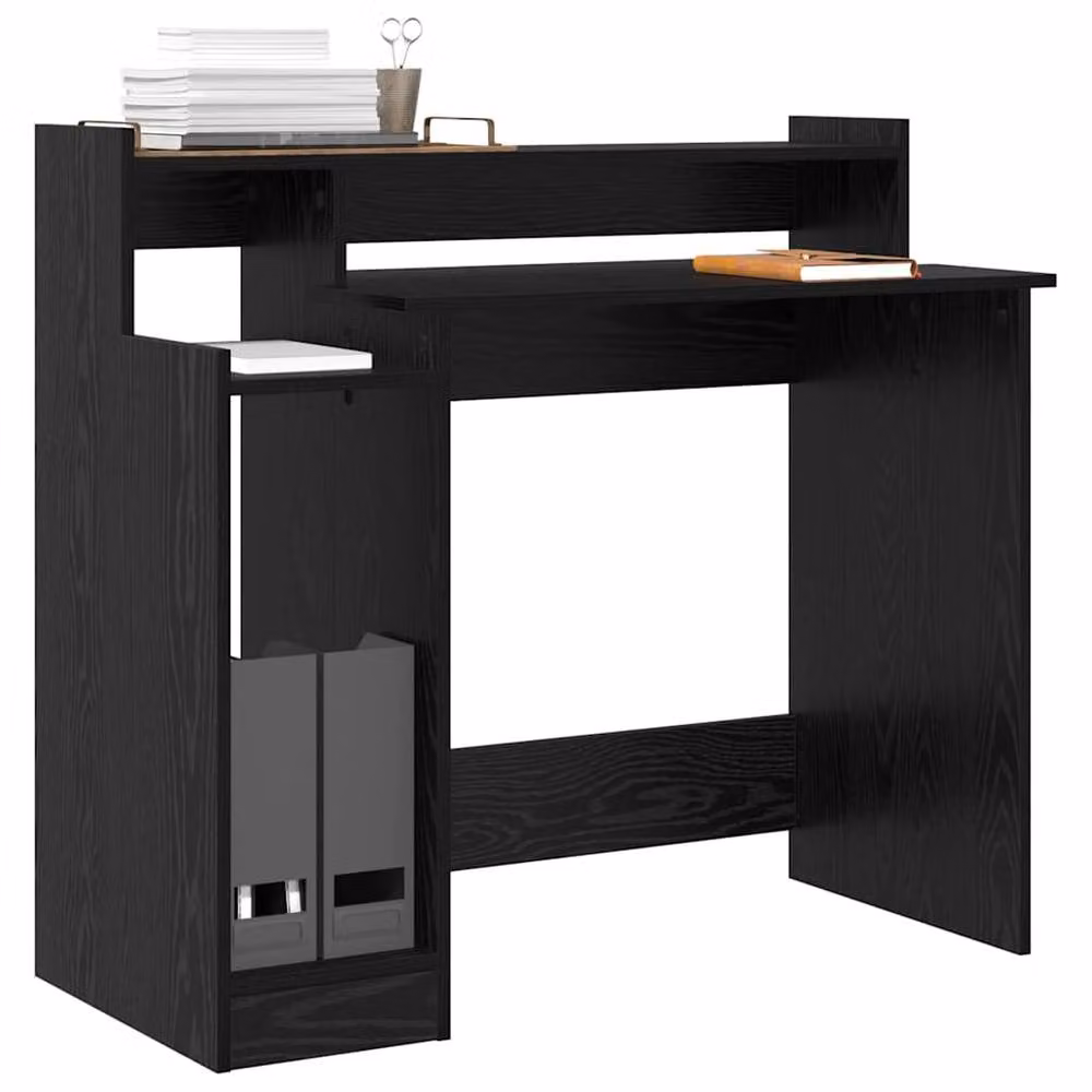 Berkfield Home Modern Writing Desk with Storage Shelf in Black Oak Engineered Wood – 2