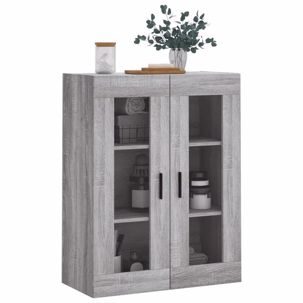 Berkfield Home Wall Mounted Cabinet in Grey with Glass Doors, W/D/H: 69.5 x 34 x 90 cm – 4