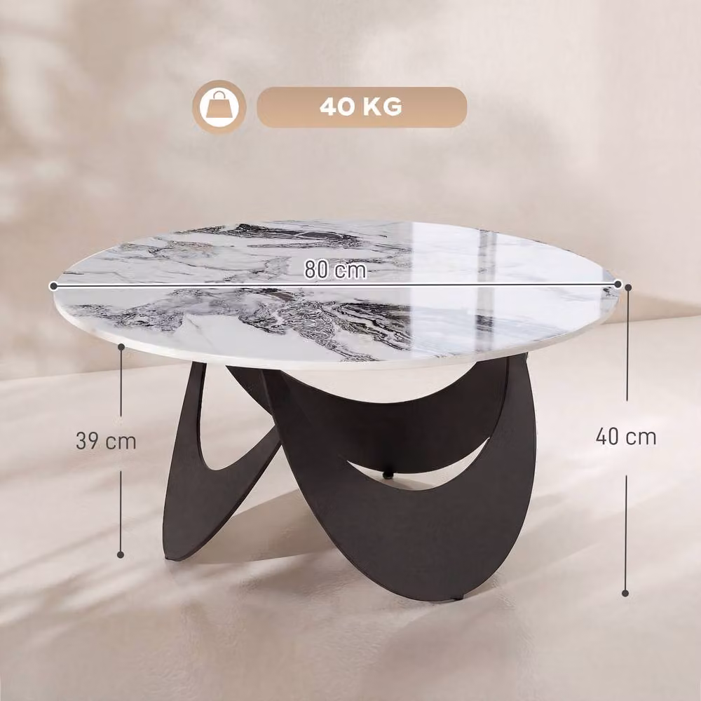 HOMCOM Modern Round Coffee Table with Sintered Stone Top in White and Black, W/D/H: 80 x 80 x 40 cm – 3