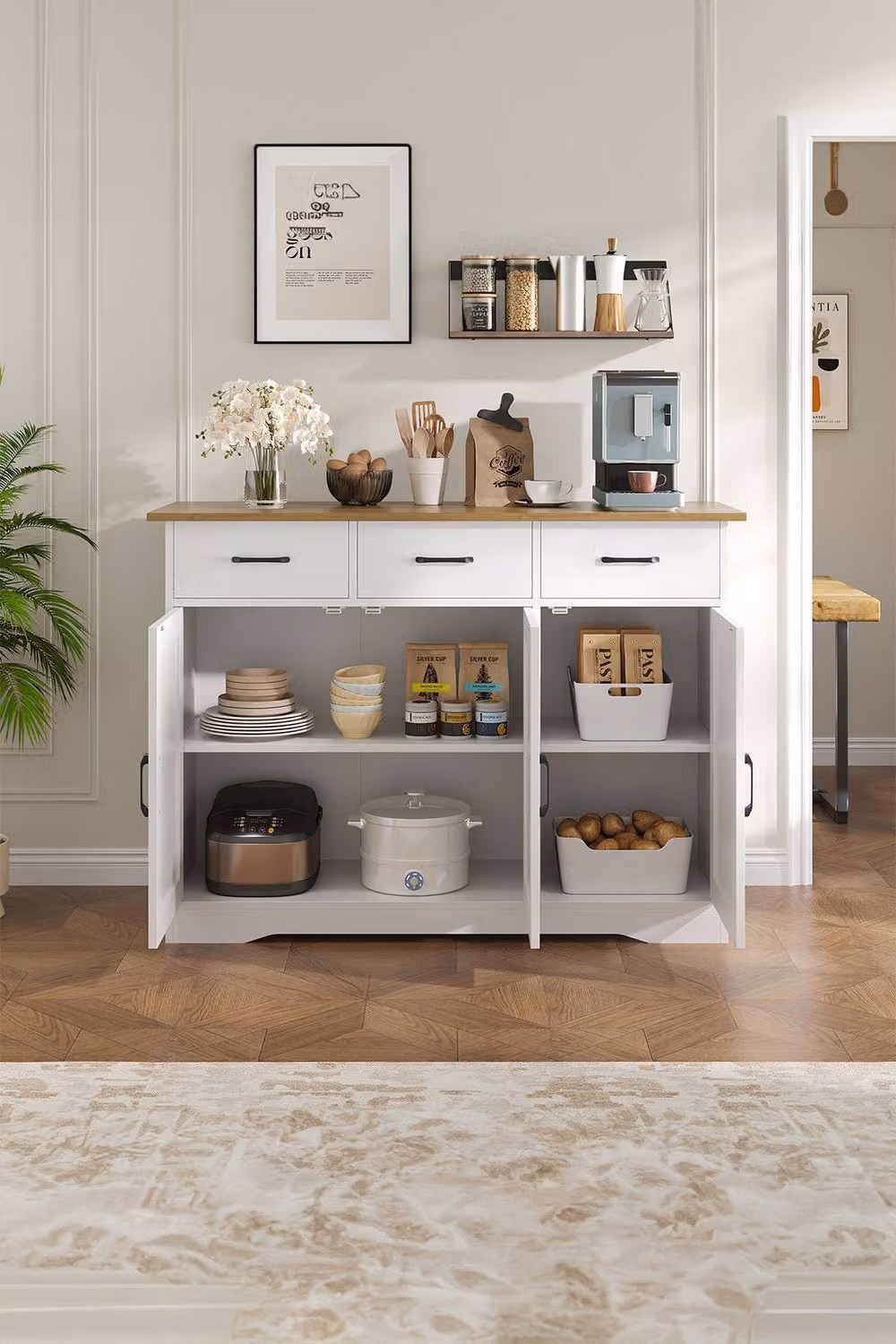 Living and Home 3-Door Wooden Sideboard with 3 Drawers in White Matt Finish – 2