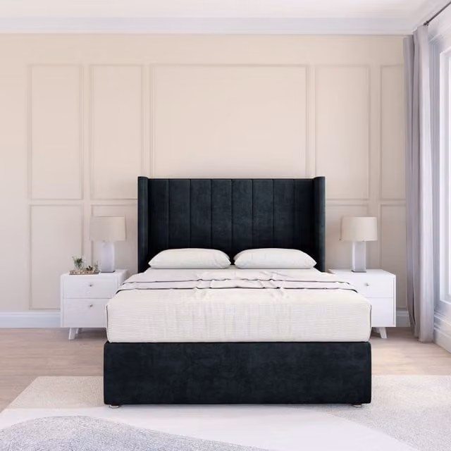 Sloomy Falcon Naples Wingback Bed Set in Black Velvet, Small Single