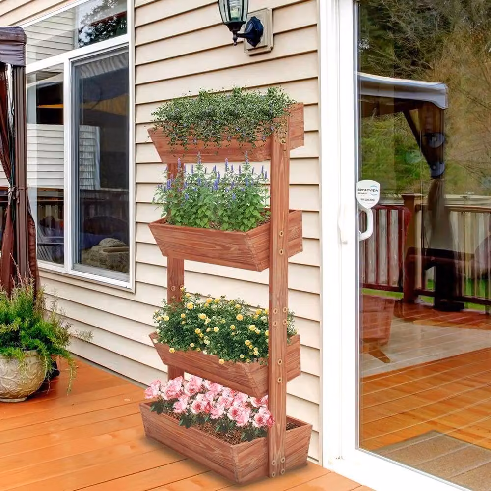 KORVIXA 4 Container Wooden Raised Garden Bed in Brown, W/D/H: 140 x 65 x 42 cm – 5