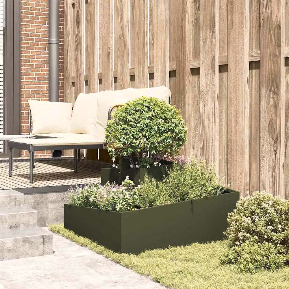 Berkfield Home Green Steel Planter Tub W: 80 cm, D: 80 cm, H: 50 cm – 4