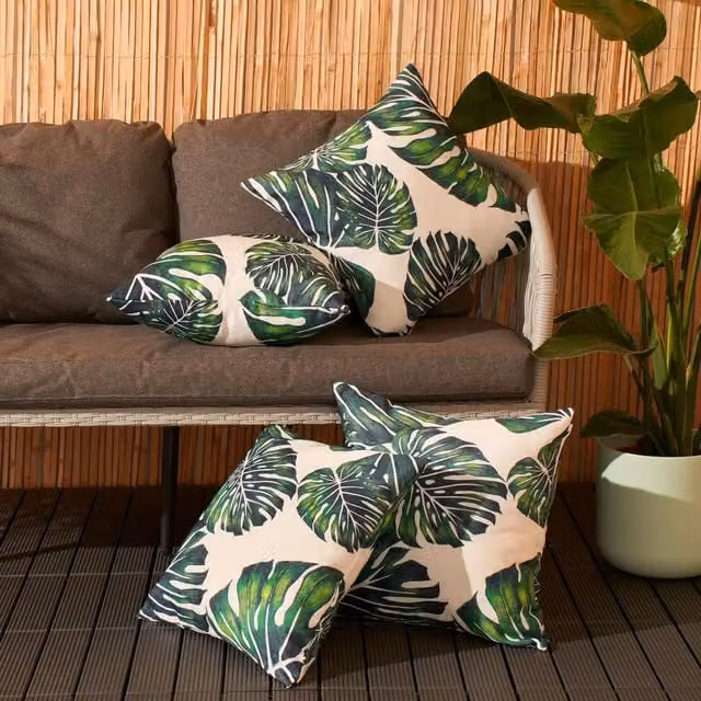 Brentfords Pack of 4 Tropical Floral Outdoor Cushion Covers in Green