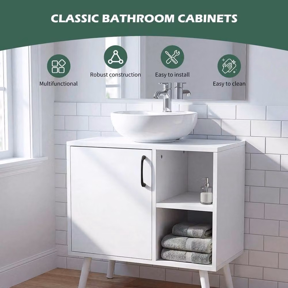 FORGEVIO Modern White Bathroom Sink Cabinet with Hinged Doors and Internal Shelves – 3
