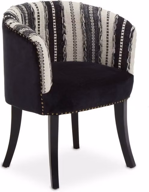 Orsina Black and White Boho Accent Chair with Mango Wood Legs and Armrests