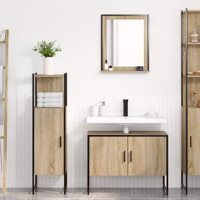 Berkfield Home 3 Piece Modern Bathroom Furniture Set in Brown Sonoma Oak Engineered Wood