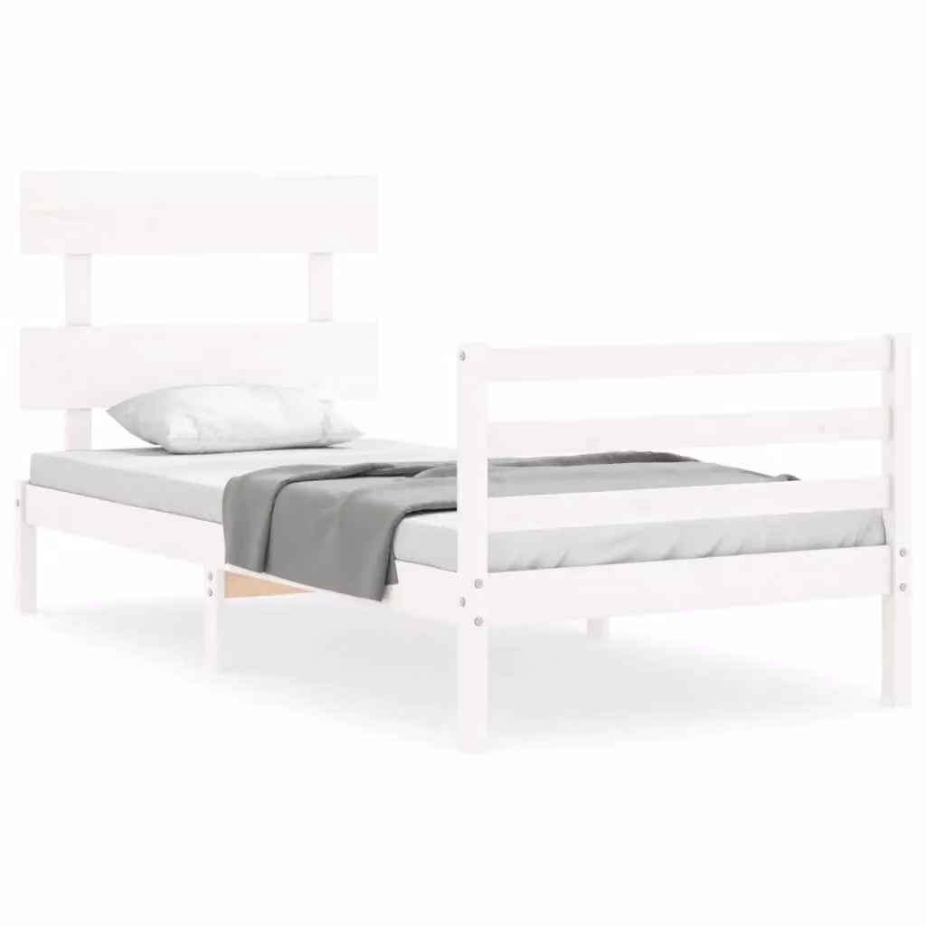 Berkfield Home Single Solid Pine Wood Bed Frame with Headboard in White – 2