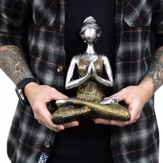 KDMK Gold and Silver Yoga Lady Decorative Sculpture, Height: 24 cm