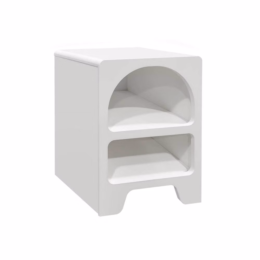 sweeek White Wood-Effect Bedside Table with 2 Niches, W: 40.0 cm, D: 40.0 cm, H: 55.0 cm – 2