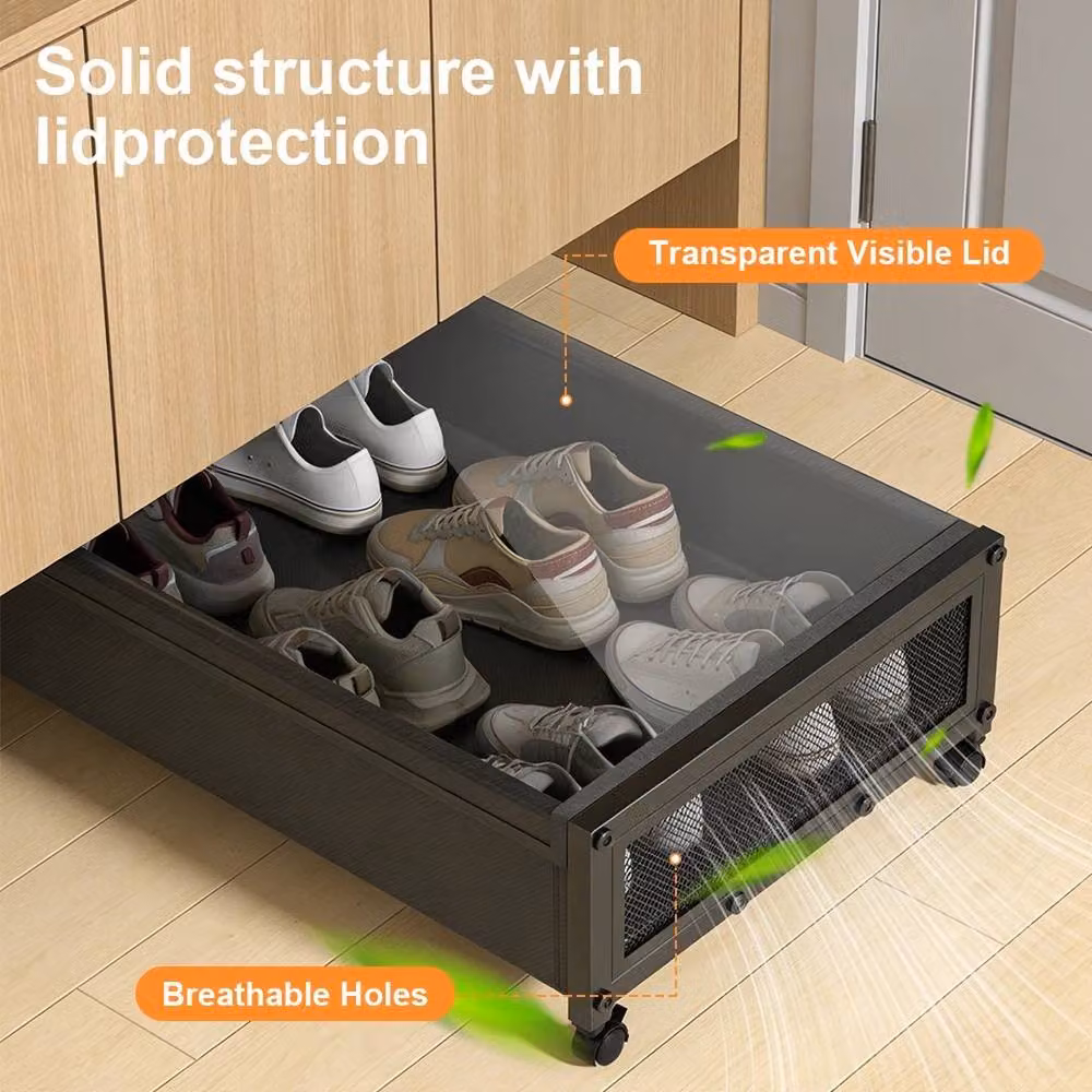 EONLION Set of 2 Black Mesh Underbed Storage Boxes with Lids and Wheels – 4