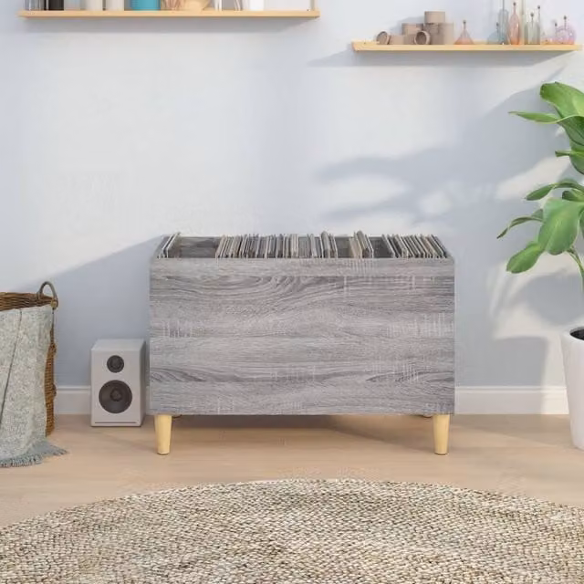 Berkfield Home Record Cabinet in Grey Sonoma, W/D/H: 74.5 x 38 x 48 cm – 1