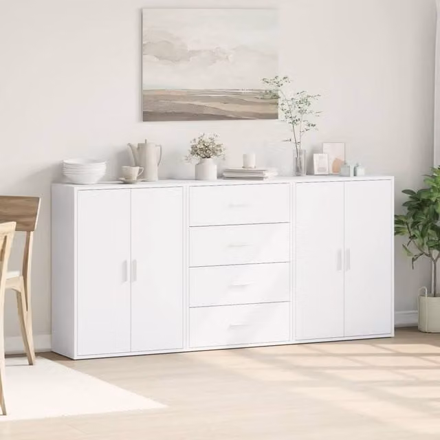 Berkfield Home Set of 3 Modern White Sideboards in Matt Engineered Wood, W/D/H: 60 x 31 x 84 cm