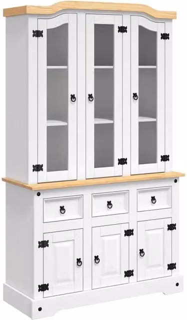 Berkfield Home Corona Highboard in White Solid Mexican Pine with Glass Doors, W/D/H: 112 x 43 x 196 cm