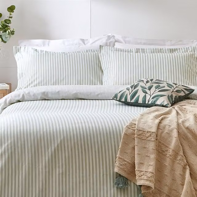 Make It A Home Hebden Melange Stripe Cotton Duvet Cover Set, Blue, W: 180 cm, L: 200 cm