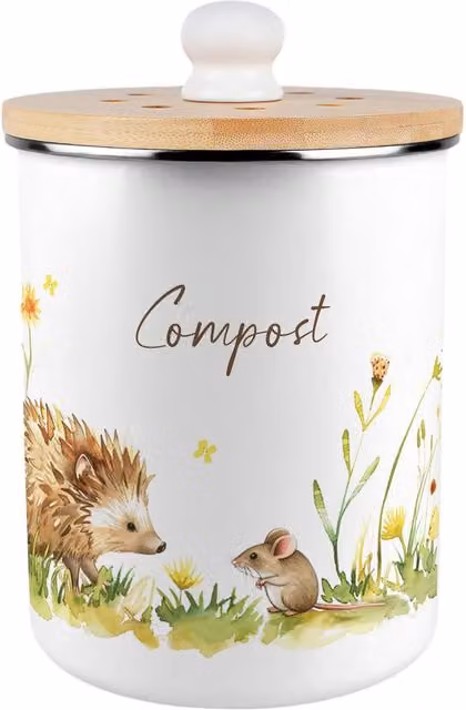 Purely Home Metal Compost Caddy with Flip Lid, 2L, Brown and White