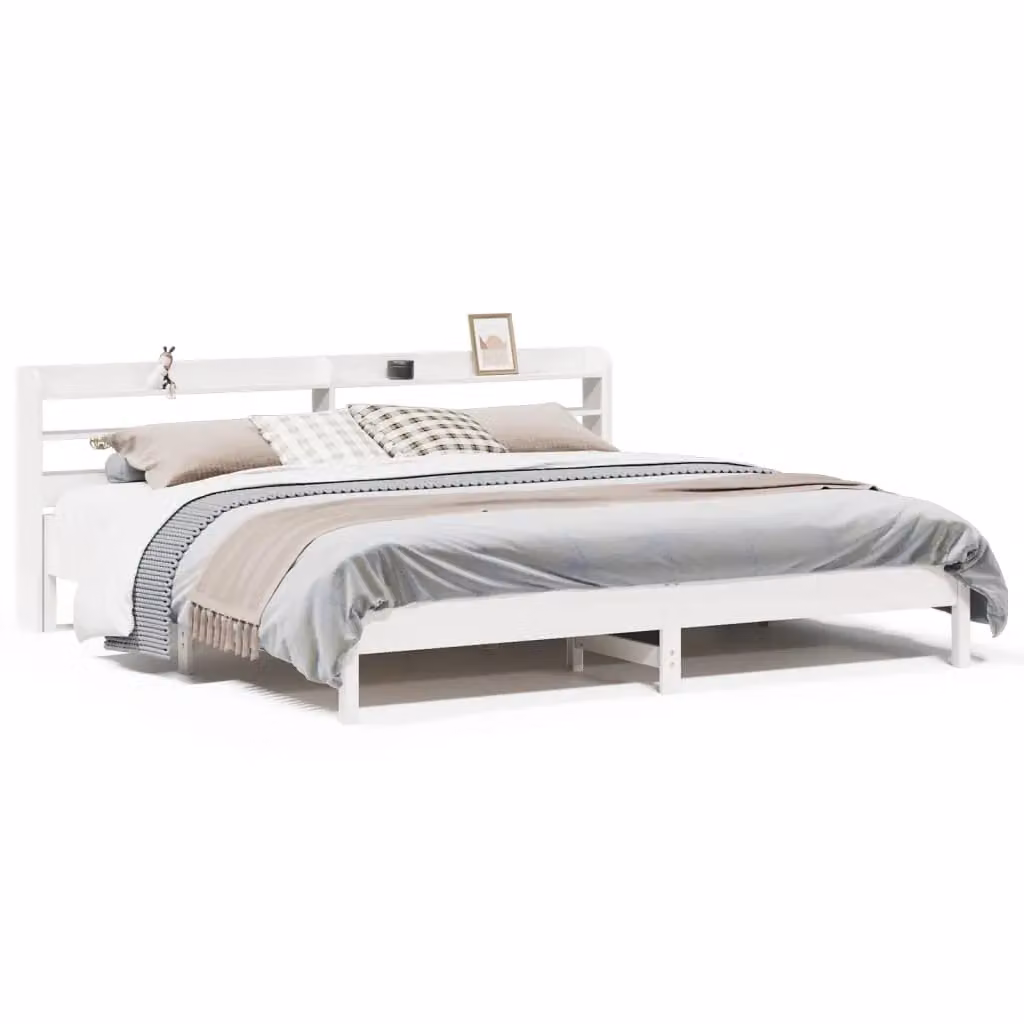 Berkfield Home White Solid Pine Bed Frame with Side Compartments, W/D/H: 180 x 200 cm – 2