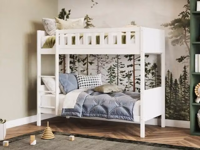 Flair Bea Shorty Bunk Bed in White, Solid Pine Wood for Children, H 155.8 x W 88.7 x D 88.7 cm