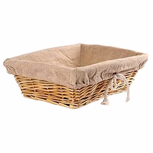 Olympia Rectangular Wicker Basket with Fabric Liner, Brown, W: 9.5 cm, D: 31.5 cm, H: 23 cm