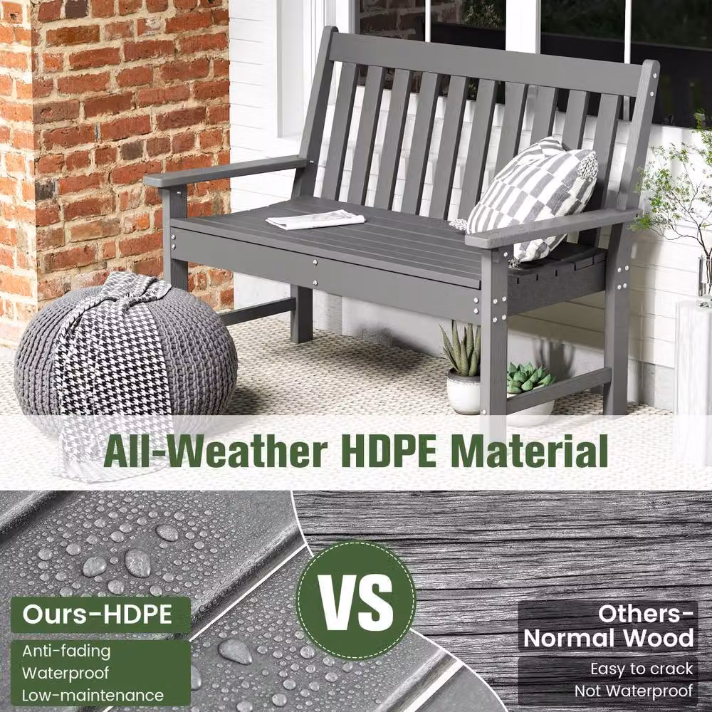 Costway Grey Ergonomic 2-Person Outdoor Garden Bench and Patio Lounger Loveseat with Backrest – 2